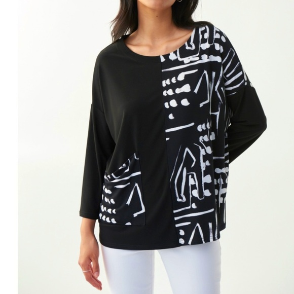 Joseph Ribkoff Color-blocked Printed Top
Style 221116, size 8 - Picture 1 of 8